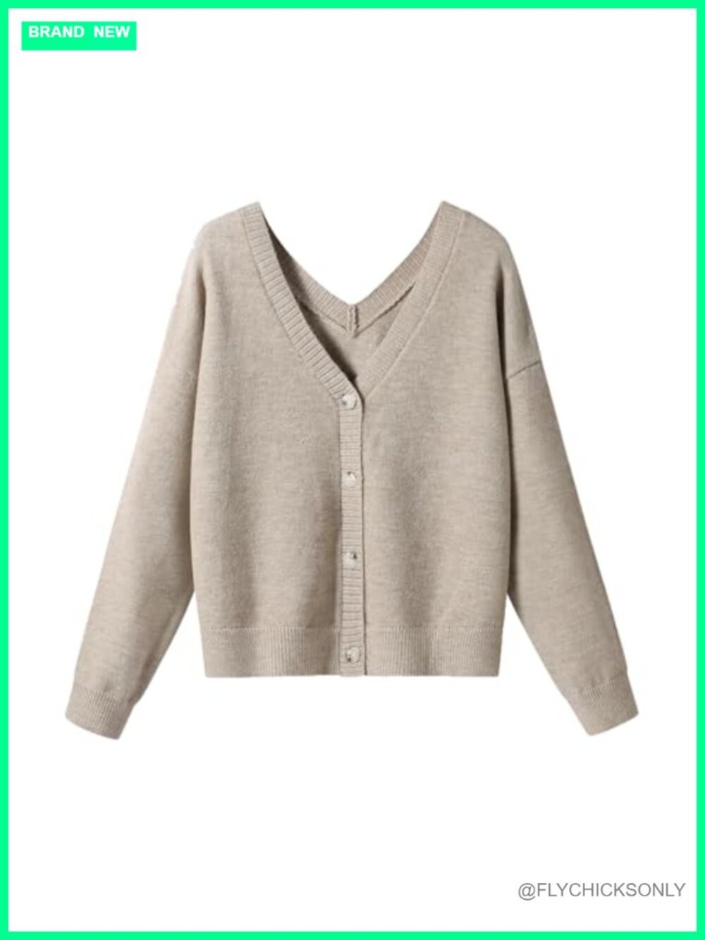 Double V-Neck Button Up Knit Cardigan Long Sleeve Soft Sweater